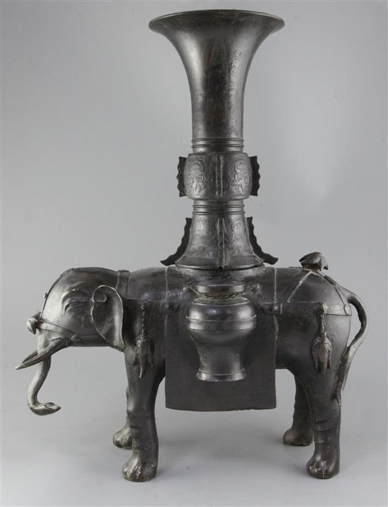 A massive Chinese bronze elephant-form censer, Ming dynasty, height 65cm length 50cm